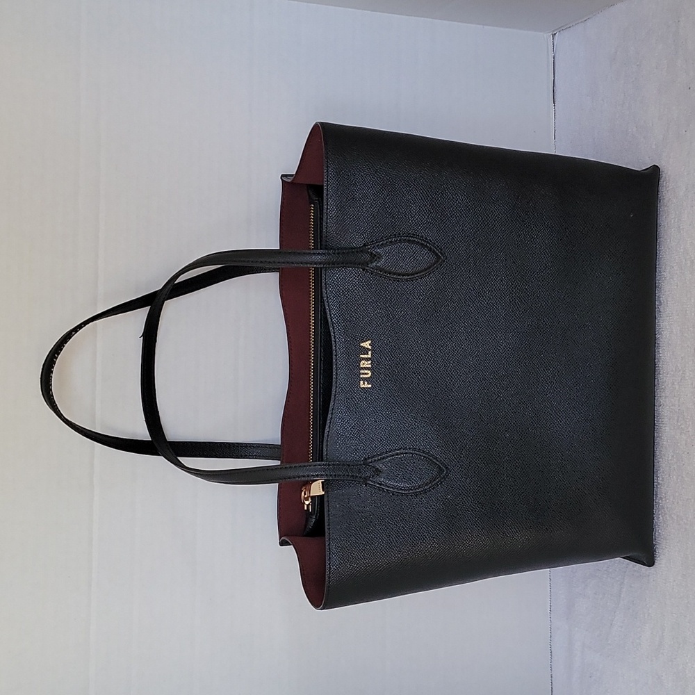 Furla black leather tote